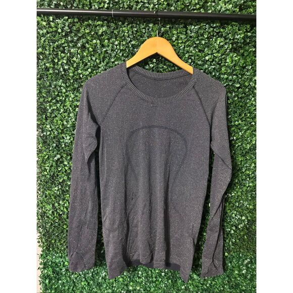LULULEMON Shirt Swiftly Tech Long Sleeve Top Black Sparkly Sz 10 - Picture 1 of 3